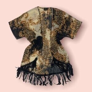 Romeo & Juliet Fringe Trim Brown Kimono | Size S